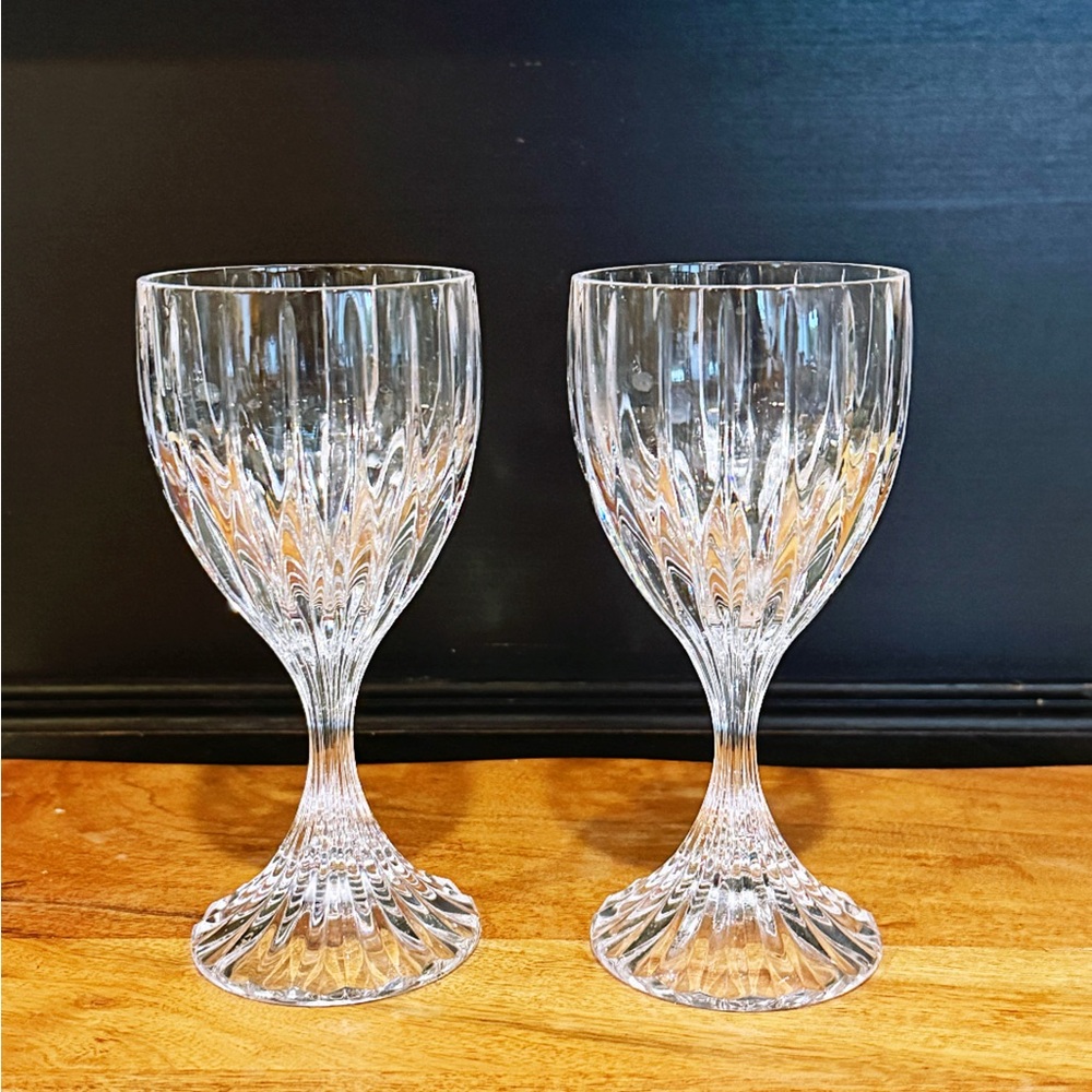 Vintage Crystal Wine Glasses Set of 2 Tall Cut Glass